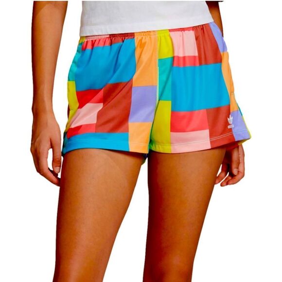 Adidas Surf Shorts Colorblock Patchwork bright bold rainbow colorful Women's M - Picture 1 of 13